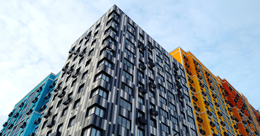 Multi-coloured modern multi-storey residential buildings