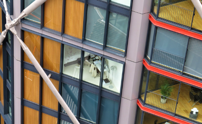 Zoomed in image of external modern block of flats