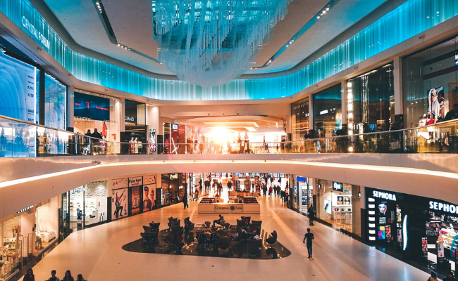 Inside landscape shot of a shopping centre